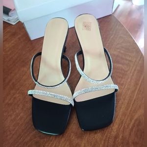 Black and  silver rhinestone open toe heels